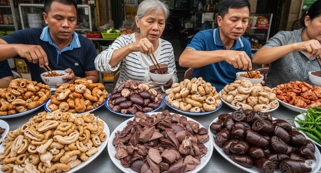 Người dân vẫn vô tư ăn tiết canh tại các quán vỉa hè, bất chấp cảnh báo từ ngành y tế về nguy cơ nhiễm liên cầu khuẩn lợn