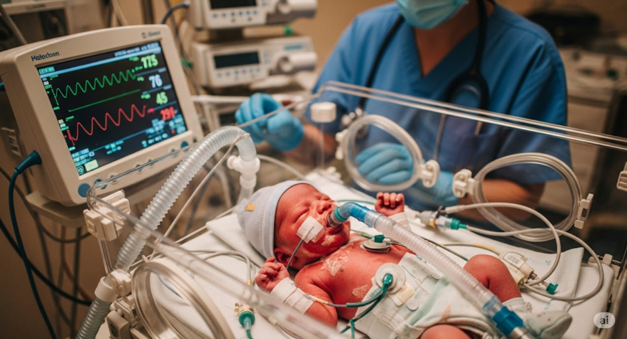 Trẻ sơ sinh điều trị sốc nhiễm khuẩn tụ cầu vàng tại khoa hồi sức tích cực. 