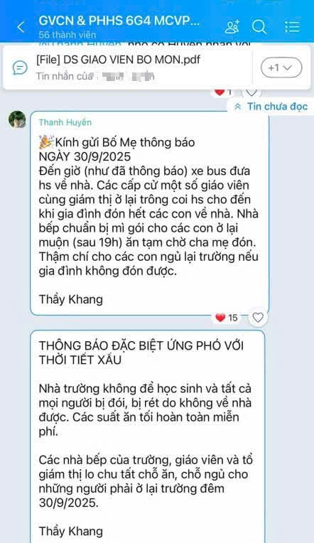 Một thông báo của giáo viên chủ nhiệm tới phụ huynh.