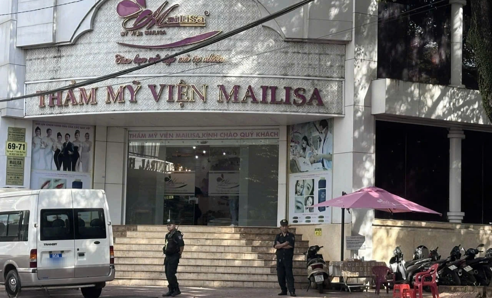Lực lượng công an xuất hiện tại thẩm mỹ viện Mailisa ở Đắk Lắk (Ảnh: Trương Nguyễn).