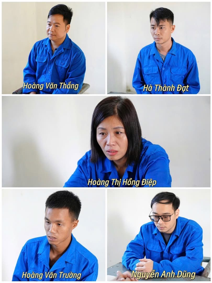 Nhóm đối tượng trong vụ án. Ảnh: Công an tỉnh Phú Thọ