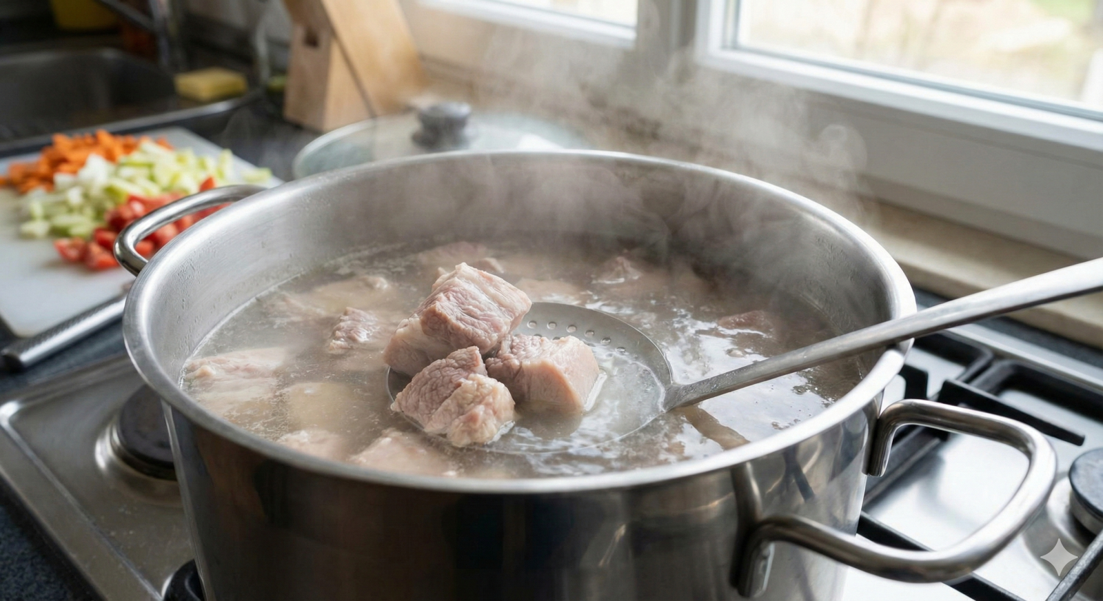 Lo ngại thực phẩm không an toàn, nhiều bà nội trợ mách nhau cách chần thịt bằng nước sôi trước khi chế biến.