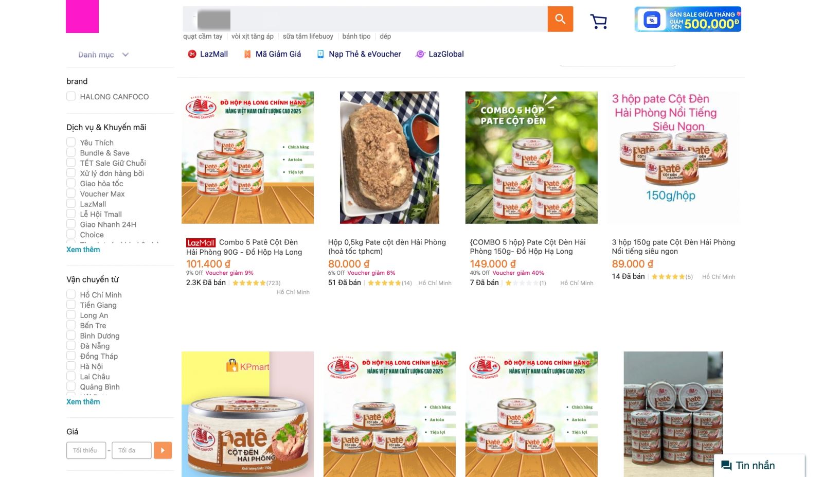 Nhiều gian hàng trên các sàn thương mại điện tử vẫn bày bán sản phẩm từ công ty Đồ hộp Hạ Long