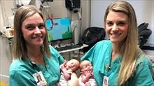 Cặp y tá sinh đôi cùng trứng đỡ đẻ bé sinh đôi cùng trứng